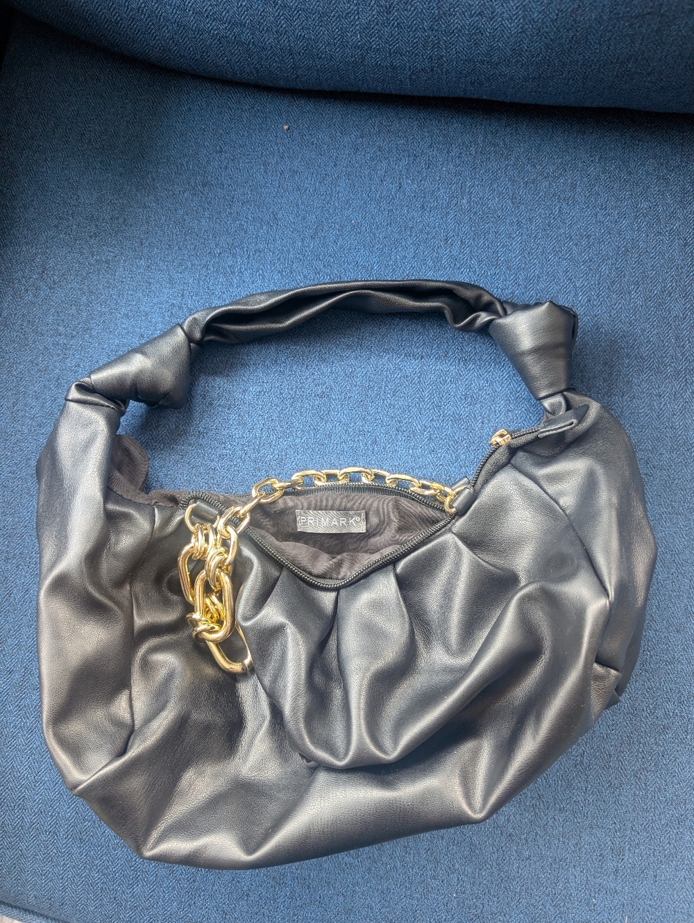 Primark Black Faux Leather Shoulder Bag with Gold Chain Accent